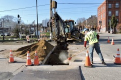 November 2020 - Workers excavate a utility trench on Markley Street near Marshall Street.