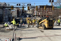 December 2022 - Workers installing new pavement at the intersection of Main and Markley streets.