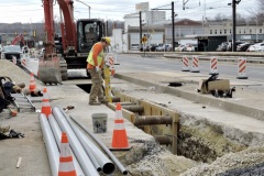 February 2020 - A utility crew installs a fiber optic line under Markley Street near Main Street.