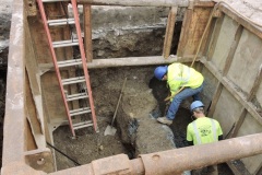 February 2020 - Workers install a bypass for sanitary sewer line under Markley Street prior to removing and replacing the northbound bridge over Stony Creek.