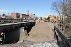 March 2020 - Excavation is in progress as crews prepare to demolish the northbound side of the bridge over Stony Creek.